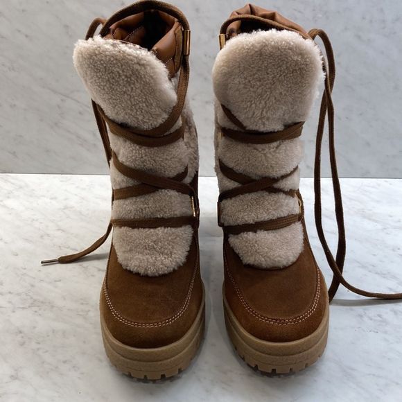 See By Chloe Karla Shearling Block Heel Boots Size 38 Preowned - Picture 2 of 10